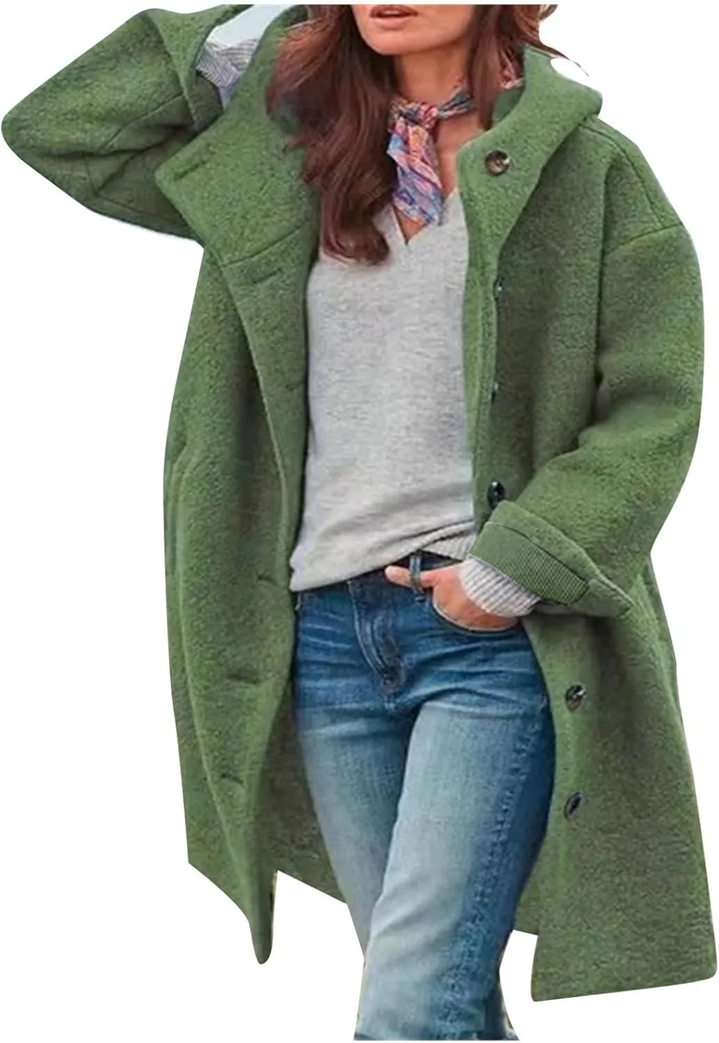 Womens Wool Blend Pea Coat Winter Warm Single Breasted Hooded Trench Coat Casual Office Work Dressy Outwear Jacket