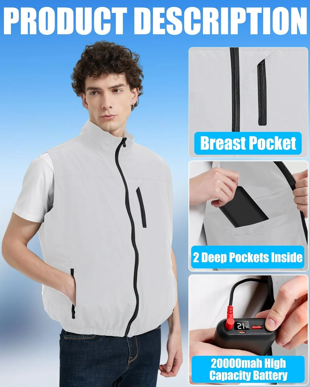 Work Cooling Vest Jacket with 2 Fans - Men and Women 21V Air Conditioner Lightweight Vests, With 20000mAh Battery