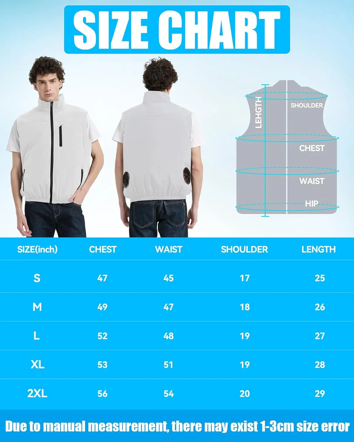 Work Cooling Vest Jacket with 2 Fans - Men and Women 21V Air Conditioner Lightweight Vests, With 20000mAh Battery