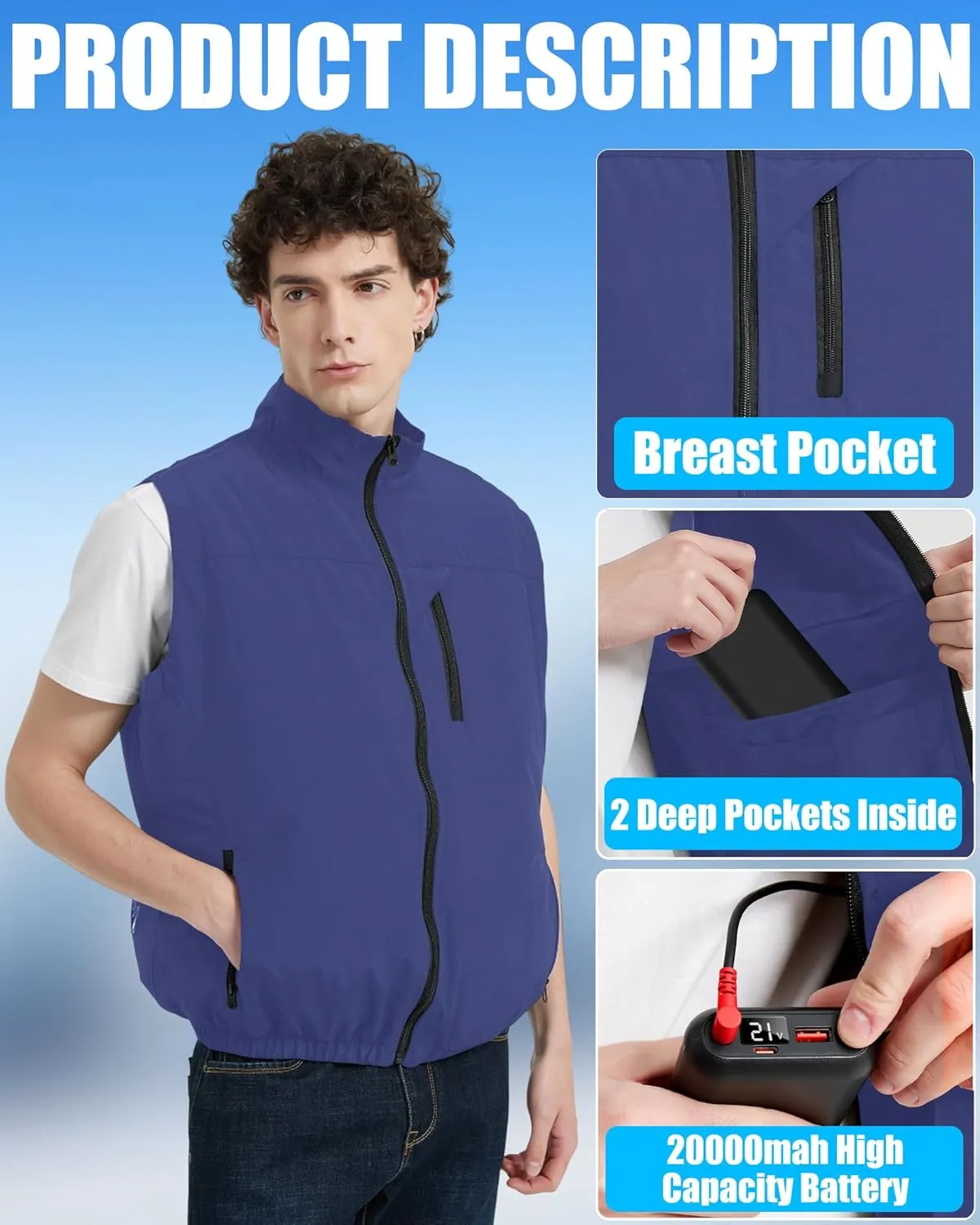 Work Cooling Vest Jacket with 2 Fans - Men and Women 21V Air Conditioner Lightweight Vests, With 20000mAh Battery