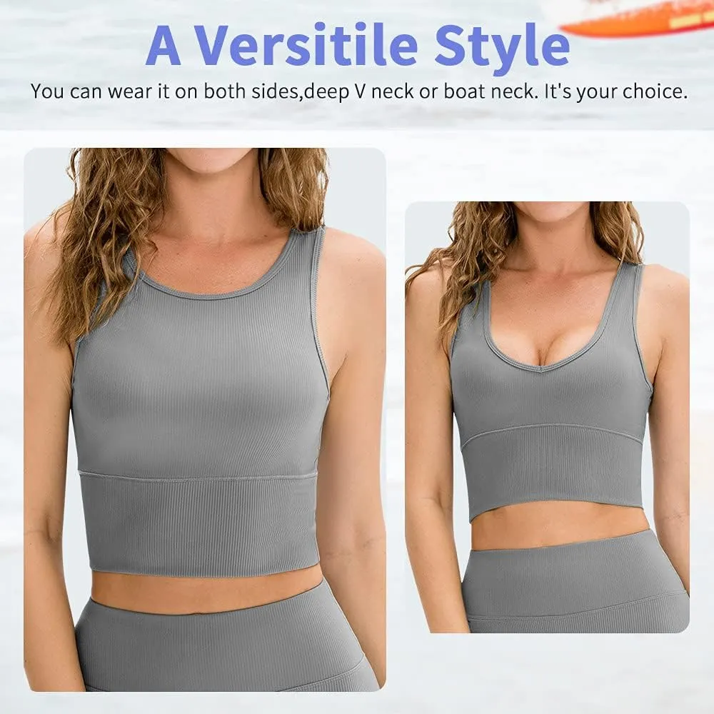 Workout Crop Tank Tops for Women Solid Comfort Sleeveless Shirts for Casual Sports Fitness Yoga Reversible Ribbed Tops