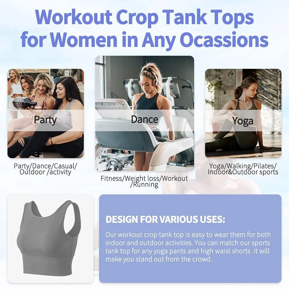 Workout Crop Tank Tops for Women Solid Comfort Sleeveless Shirts for Casual Sports Fitness Yoga Reversible Ribbed Tops
