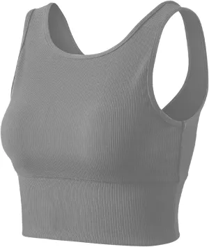 Workout Crop Tank Tops for Women Solid Comfort Sleeveless Shirts for Casual Sports Fitness Yoga Reversible Ribbed Tops