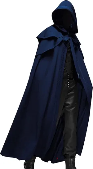 XUNRYAN Men's Renaissance Cloak Hooded Cardigan Long Cape Coat Retro Gothic Solid Cosplay Party Outfit Halloween Costume