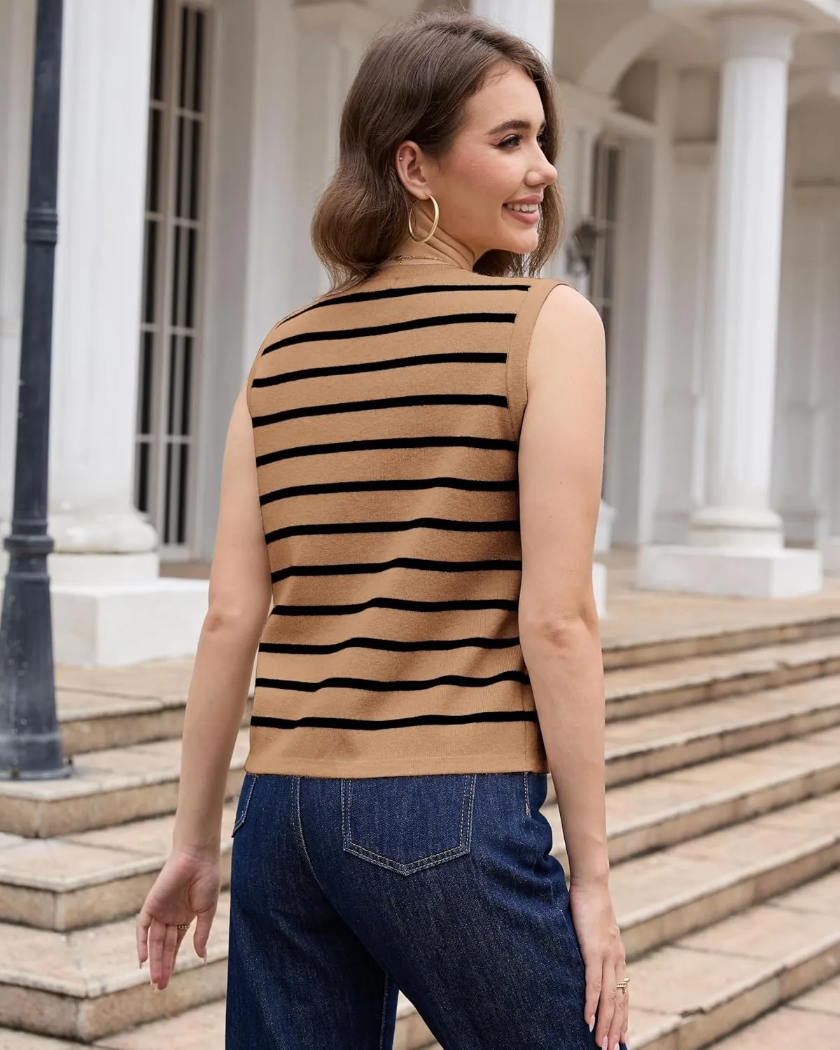 YAMANMAN Sweater Vest for Women Striped Knit Cropped Tank Tops Sleeveless Button Up Cardigan Sweater Vests 2024 Fashion