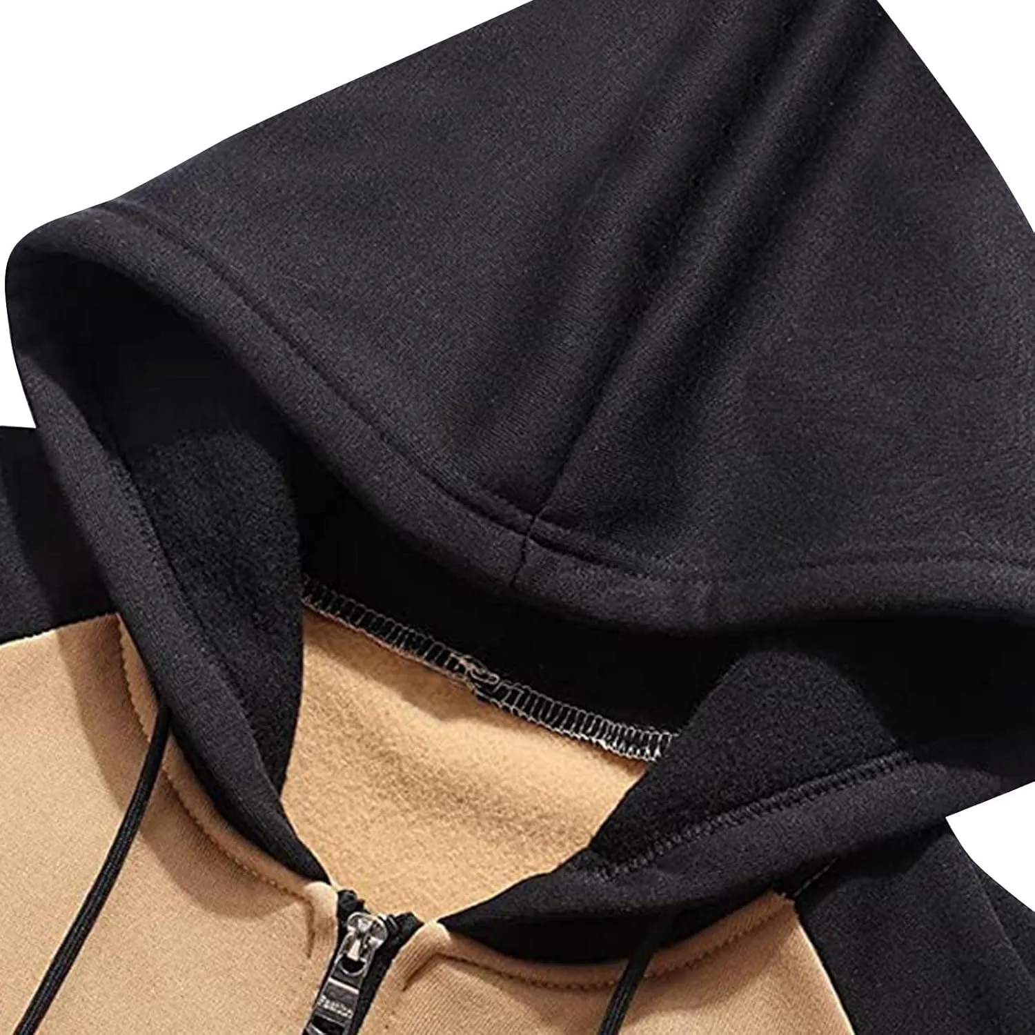 Ymosrh Men's Hoodie Color Contrast Zipper Cardigan Hooded Sweatshirt Plus Size Casual Plush Outwear Hoodies, M-3XL