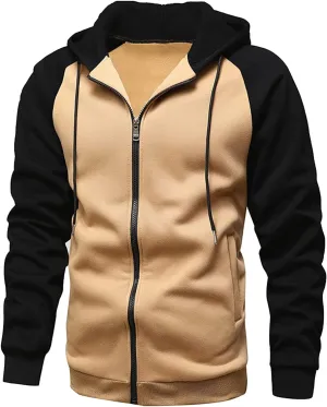 Ymosrh Men's Hoodie Color Contrast Zipper Cardigan Hooded Sweatshirt Plus Size Casual Plush Outwear Hoodies, M-3XL