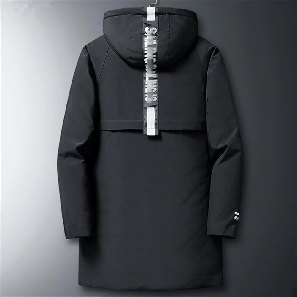 Youllyuu Long Cotton Padded Black Jacket Men Winter Coat Outerwear Hood Windbreaker Thermal Parka