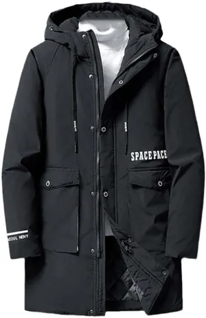 Youllyuu Long Cotton Padded Black Jacket Men Winter Coat Outerwear Hood Windbreaker Thermal Parka