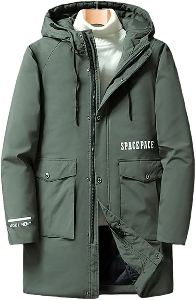 Youllyuu Long Cotton Padded Black Jacket Men Winter Coat Outerwear Hood Windbreaker Thermal Parka