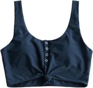 ZAFUL Women's Front Knot Bikini Tops Crop Tankini Top Scoop Neck Padded Bathing Suit Tops