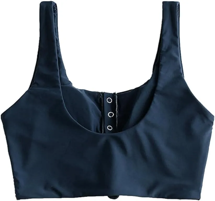 ZAFUL Women's Front Knot Bikini Tops Crop Tankini Top Scoop Neck Padded Bathing Suit Tops
