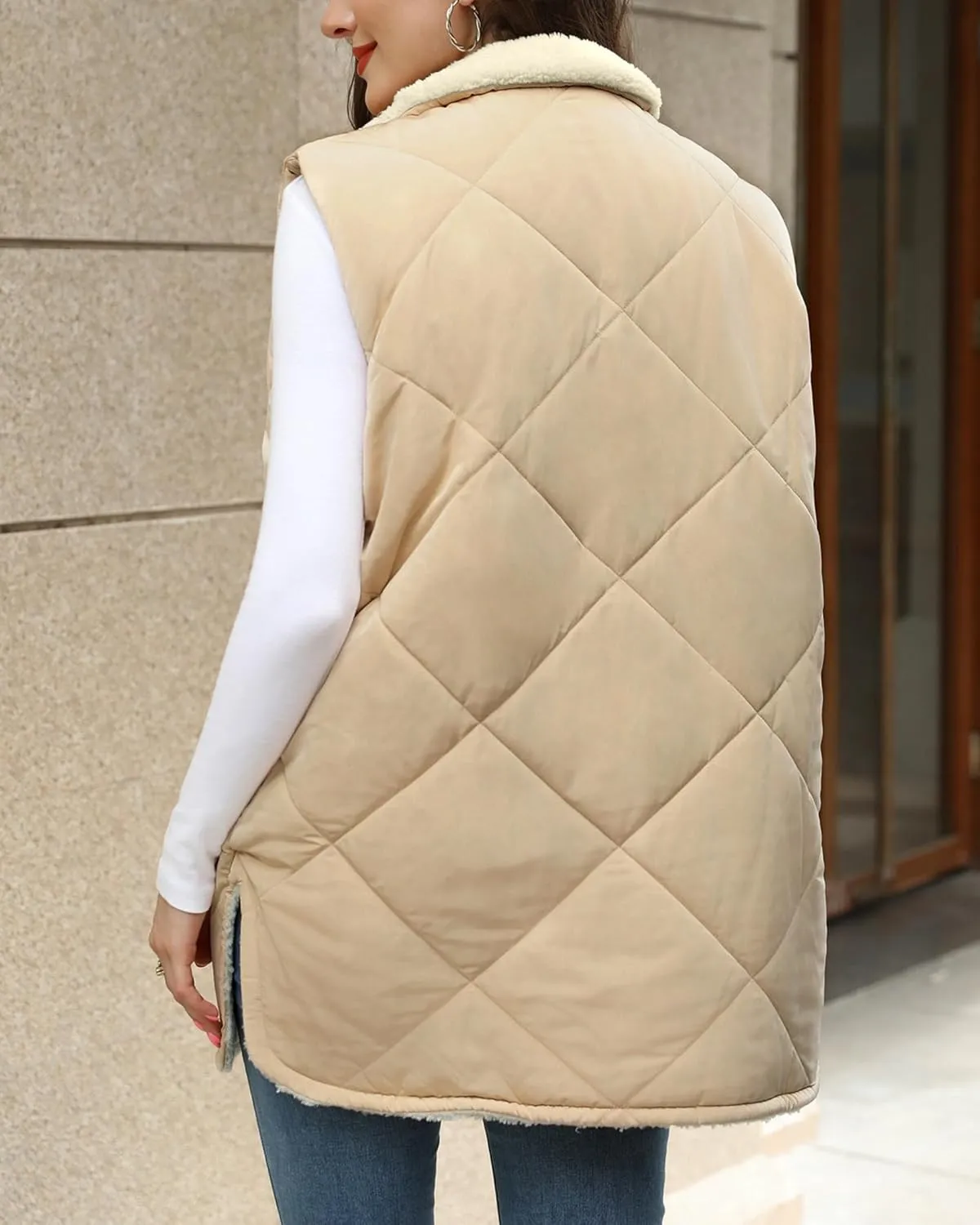 Zeagoo Womens 2025 Reversible Vest Sleeveless Fleece Jacket Double Zip Up Long Warm Winter Coat Outerwear with Pockets
