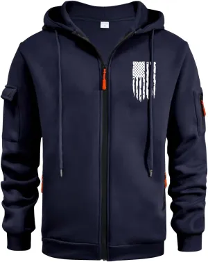 ZEFOTIM Mens Zip Up Hoodies American Flag Hoodie Fashion Funny Travel Long Sleeve Drawstring Sweatshirt with Pocket