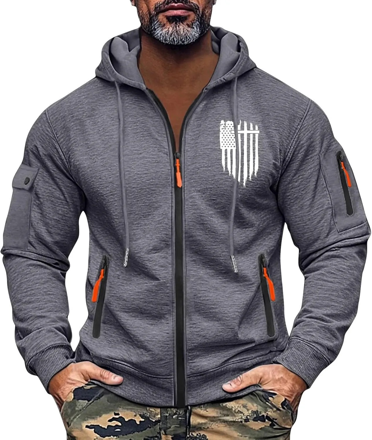 ZEFOTIM Mens Zip Up Hoodies American Flag Hoodie Fashion Funny Travel Long Sleeve Drawstring Sweatshirt with Pocket