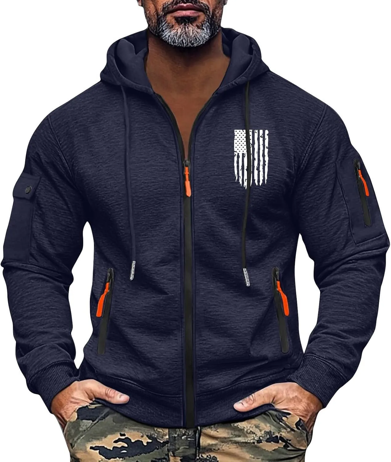 ZEFOTIM Mens Zip Up Hoodies American Flag Hoodie Fashion Funny Travel Long Sleeve Drawstring Sweatshirt with Pocket