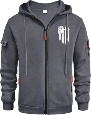 ZEFOTIM Mens Zip Up Hoodies American Flag Hoodie Fashion Funny Travel Long Sleeve Drawstring Sweatshirt with Pocket