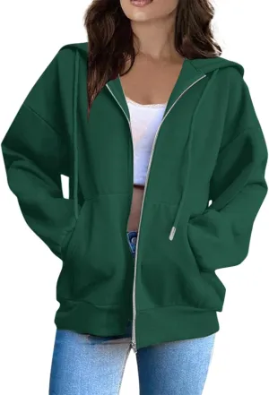 Zip Up Hoodie Women Long Sleeve Oversized Sweatshirts Y2K Jacket With Pockets 2024 Fall Outfits
