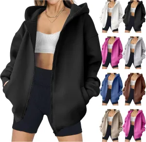 Zip Up Hoodies Women Oversized Sweatshirts Casual Long Sleeve Jackets Workout Y2K Outfits Fall Coats with Pockets