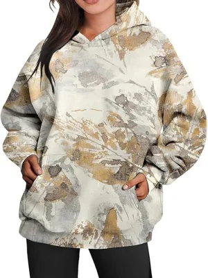 ZWRXW Women's Camo Hoodie Maple Leaf Print Oversized Sweatshirt Pullover Hooded Sweatshirt Long Sleeve Camouflage Hoodie