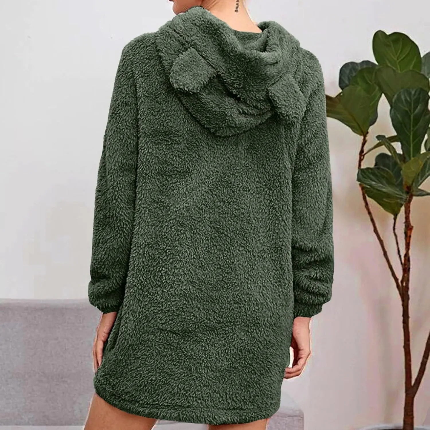 ZWRXW Womens Cute Hoodie Sweatshirt Dress Oversized Long Sleeve Fleece Pajamas Solid Pullover Warm Winter Dresses Sleepwear